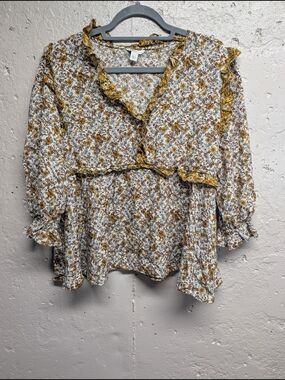 Cato Floral Rayon Ruffle Peplum Blouse Cottagecore Prairie